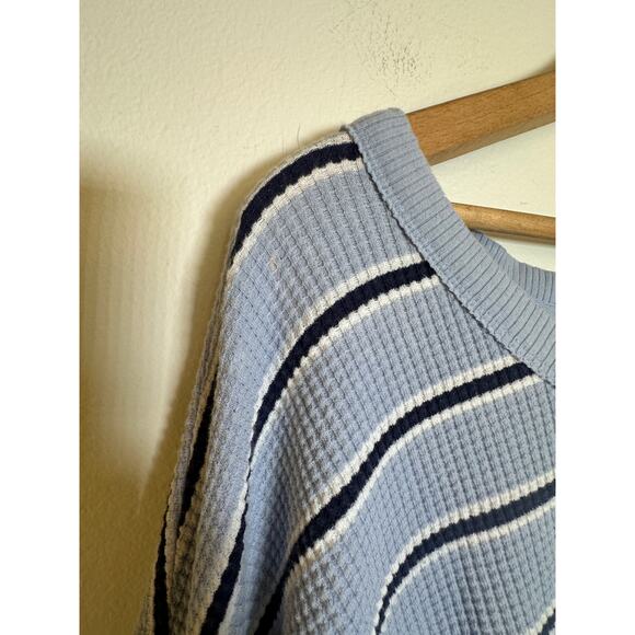 Offline by Aerie Waffle Knit Long Sleeve Top - Blue Stripes - Size Small - Picture 3 of 5